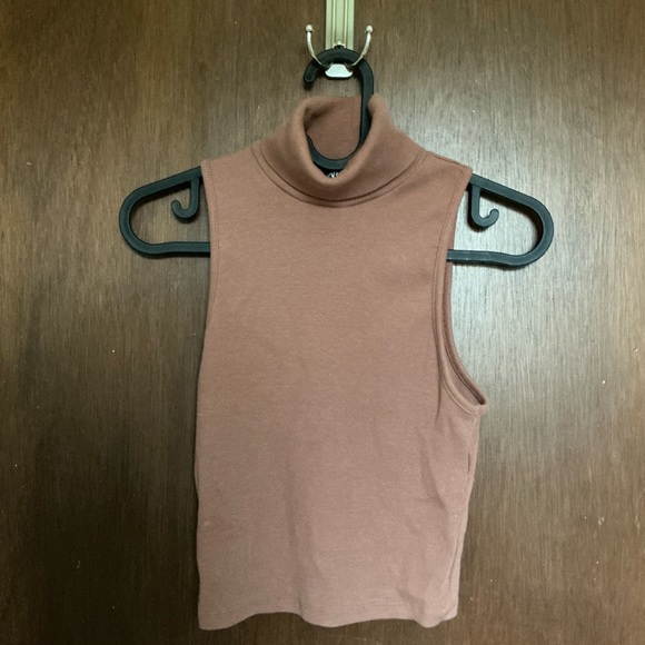 Zara Tops - Zara Brown Ribbed Sleeveless Turtleneck Cropped Tank Top Size S